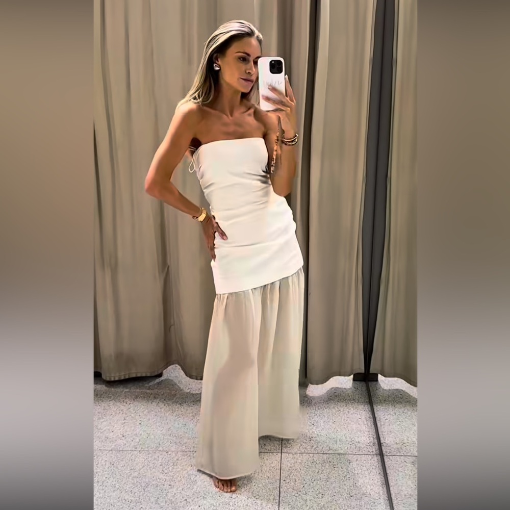 ZARA COMBINATION STRAPLESS MIDI DRESS - Picture 15 of 17